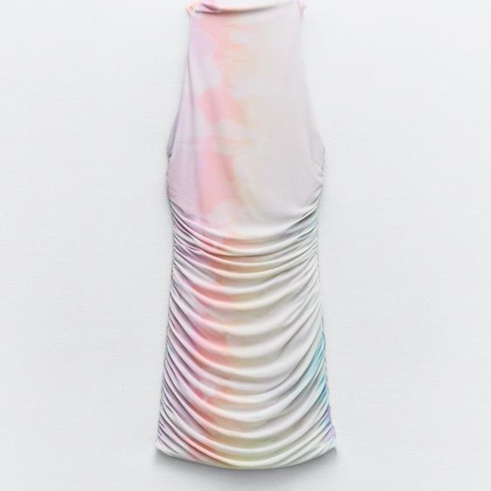 Zara Pastel Tie-Dye Ruched Mini Dress - Pink, Blue, Yellow
